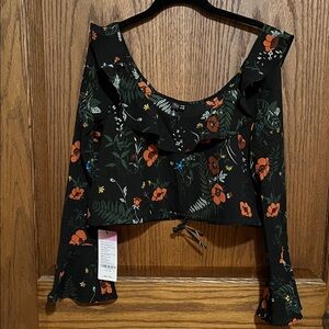 Boutique Crop Blouse with Orange Floral Print